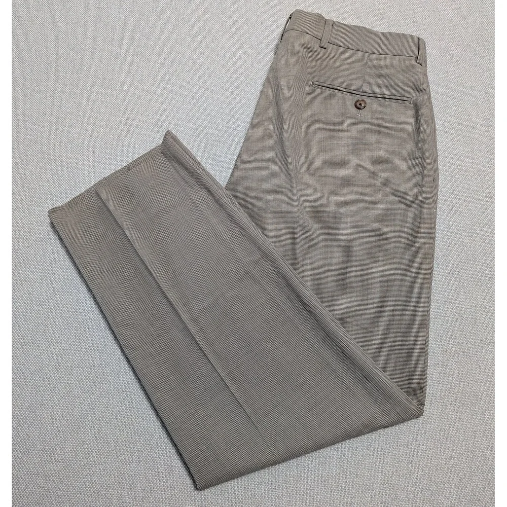 Brooks Brothers Madison Men's Tan Micro-Check 33x30 BrooksCool Wool Pants Office